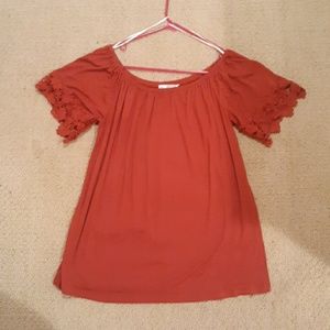 Off the shoulder burnt orange top with lace detail